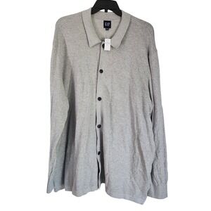 Gap Gray Cotton Cardigan Sweater Polo Collar Button Lightweight Mens 3XL NWT